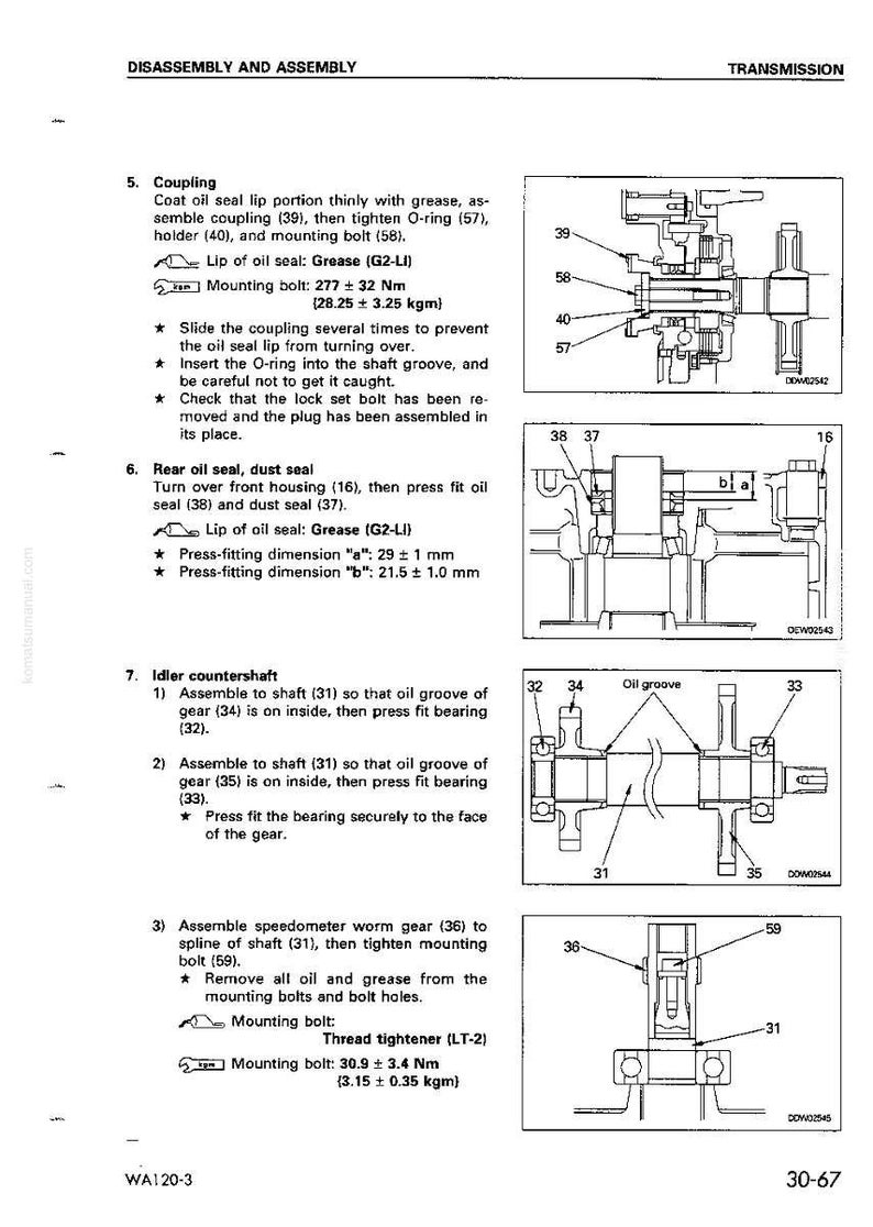 Pu&ograve; includere: Diagramma tecnico di assemblaggio della trasmissione con istruzioni dettagliate. Include illustrazioni di accoppiamento, paraoli e componenti dell'albero intermedio. Misure in millimetri e Newton metri.
