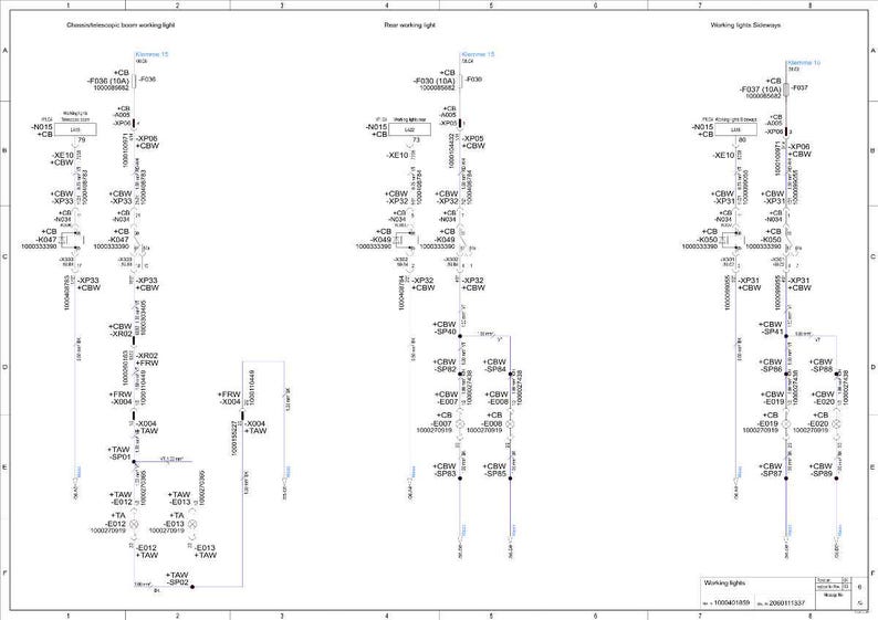 May include: A technical diagram with three vertical schematics, labeled "Chromoscopic beam working light," "Rear working light," and "Working lights sideways." The diagram uses lines, symbols, and text to represent electrical circuits.