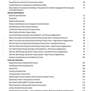 K&ouml;nnte beinhalten: Eine Seite aus einem Handbuch mit Inhaltsverzeichnis. Der Text umfasst Abschnitte zu Sicherheit, elektronischen Bauteilen und Kraftstoffen, mit Seitenzahlen auf der rechten Seite.