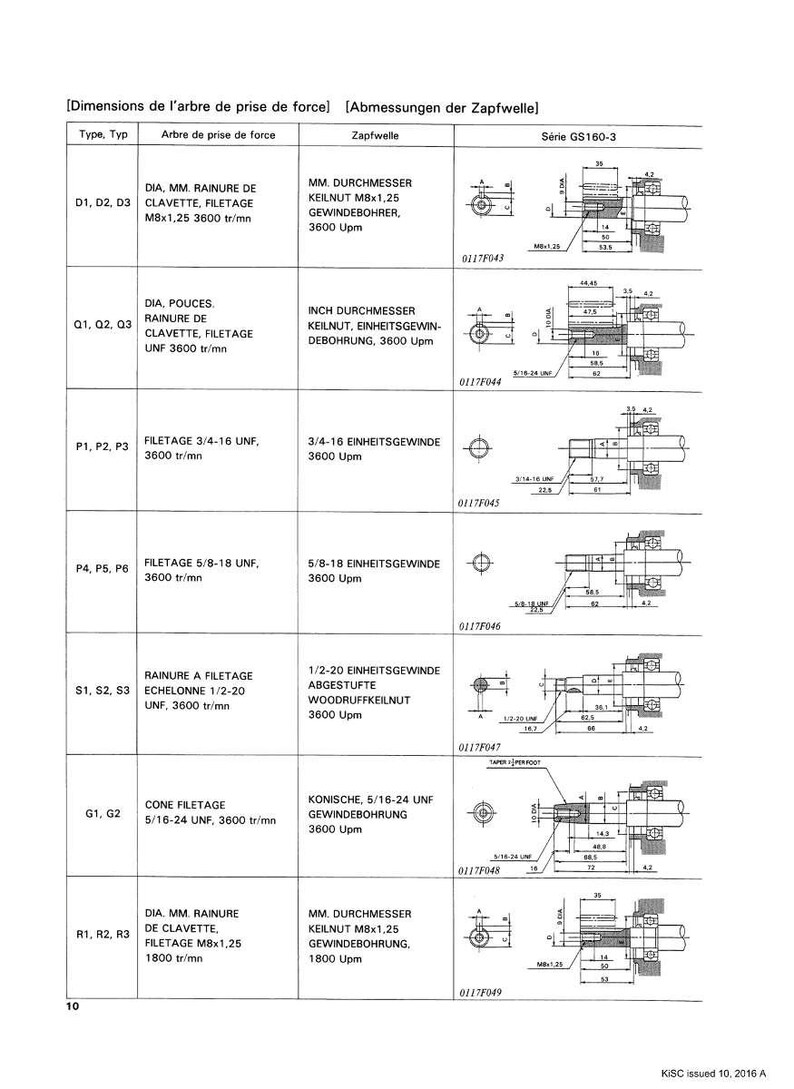Peut inclure: Sch&eacute;ma technique avec dimensions pour diff&eacute;rents types d'arbres, incluant des mesures m&eacute;triques. Le diagramme pr&eacute;sente des sch&eacute;mas d&eacute;taill&eacute;s et des sp&eacute;cifications pour diverses configurations d'arbres, comme les rainures et les filetages.