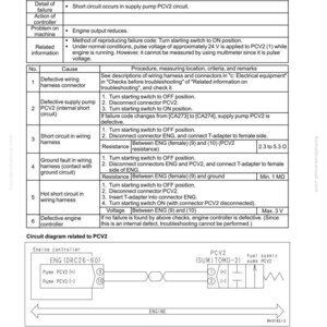 May include: Troubleshooting guide for failure code CA273, PCV2 Short Error. The document includes a table detailing the failure, causes, and procedures. A circuit diagram related to PCV2 is also shown.