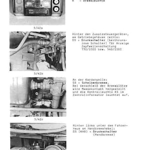 May include: Technical diagram with German text, showing various automotive components. Images include a dashboard, engine parts, and other mechanical elements. Text includes terms like "Blinkleuchte" and "Bremsleuchte."