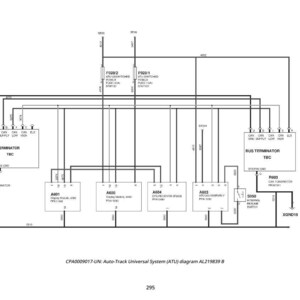 May include: A black and white schematic diagram of an Auto-Track Universal System (ATU). The diagram includes labeled boxes, lines, and text, such as "BUS TERMINATOR" and "CAN". The diagram is labeled CPA0009017-UN.