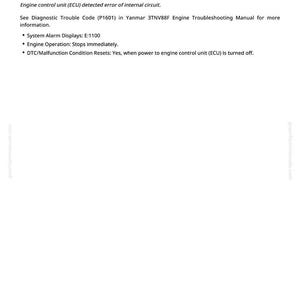 May include: A white page with black text detailing an ECU Internal EEPROM Error (Checksum) with the code P1601. The text describes the error, system alarm, and engine operation. The page also references a troubleshooting manual.
