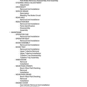 Puede incluir: Un documento blanco con una lista de procedimientos mec&aacute;nicos, que incluye instrucciones de extracci&oacute;n, instalaci&oacute;n y ajuste para varios componentes del veh&iacute;culo, como ejes, frenos y la cubierta del motor. El texto es negro.