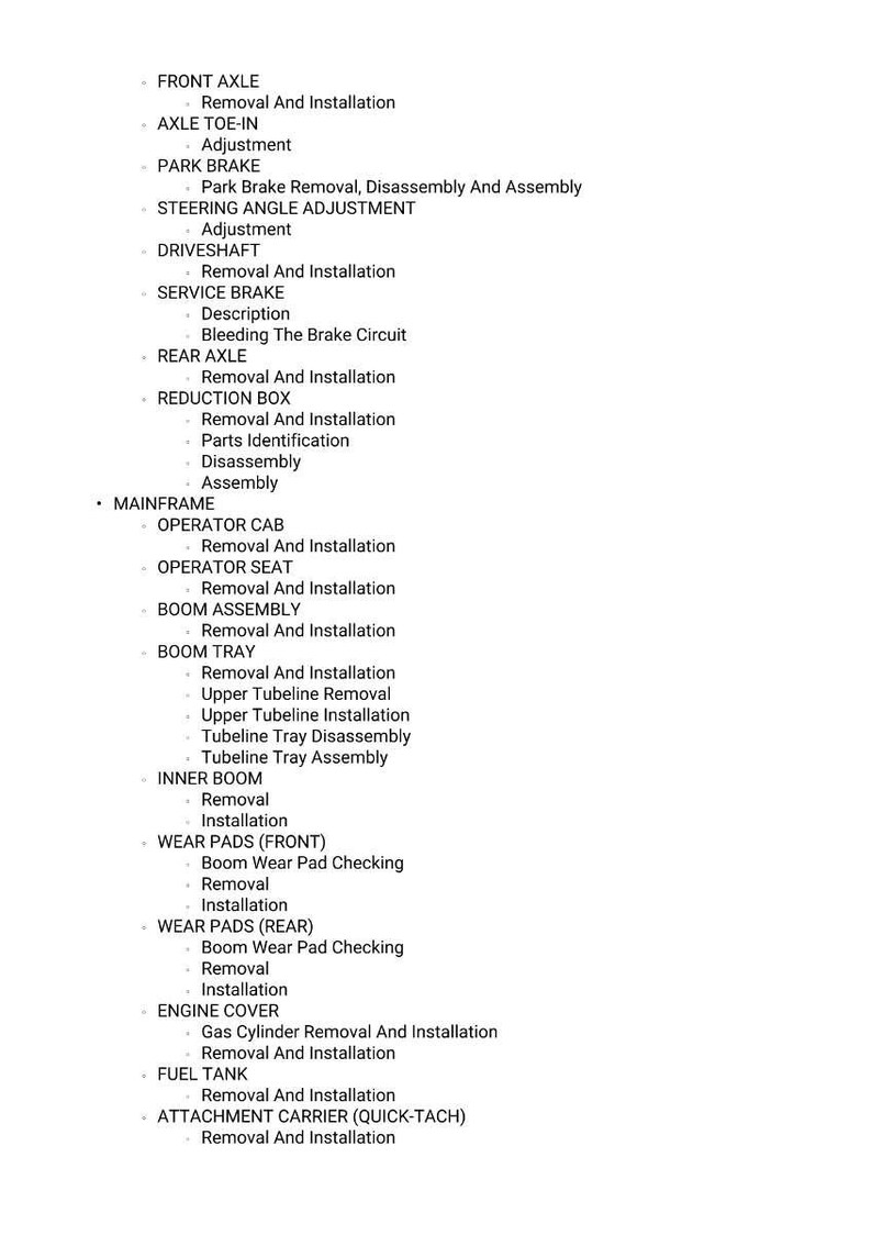 Puede incluir: Un documento blanco con una lista de procedimientos mec&aacute;nicos, que incluye instrucciones de extracci&oacute;n, instalaci&oacute;n y ajuste para varios componentes del veh&iacute;culo, como ejes, frenos y la cubierta del motor. El texto es negro.