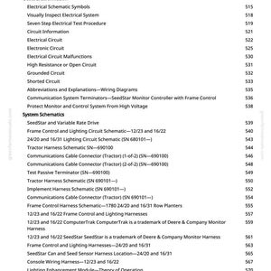 Puede incluir: Una p&aacute;gina blanca con un &iacute;ndice detallado de un manual. El texto incluye secciones sobre sistemas el&eacute;ctricos, esquemas y controles operativos, con n&uacute;meros de p&aacute;gina a la derecha.