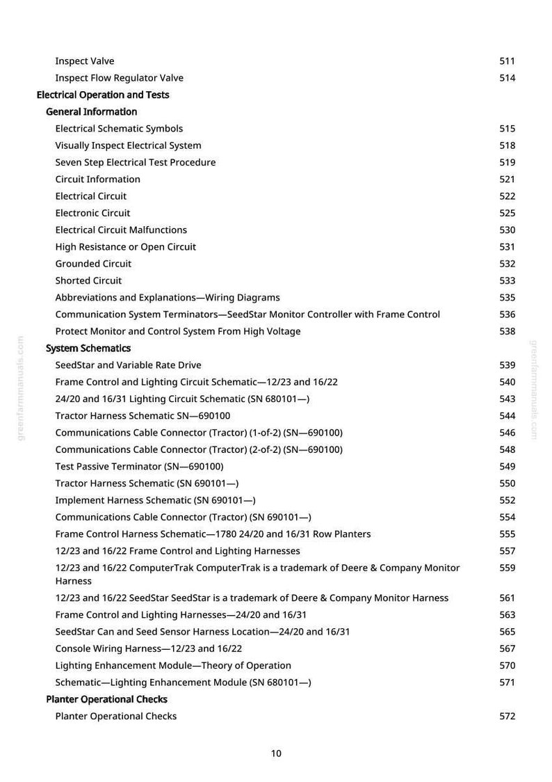 Puede incluir: Una p&aacute;gina blanca con un &iacute;ndice detallado de un manual. El texto incluye secciones sobre sistemas el&eacute;ctricos, esquemas y controles operativos, con n&uacute;meros de p&aacute;gina a la derecha.