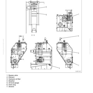 May include: Diagram of a hydraulic tank and filter, with labels for components like the bypass valve, element, and oil filter. The image includes multiple views and cross-sections of the machinery, with the text "HYDRAULIC TANK AND FILTER" at the top.
