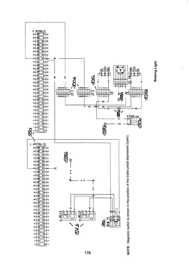 May include: A detailed black and white electrical schematic diagram with labels and connectors. The diagram includes text such as "Braking Light" and "Magnetic switch".