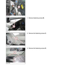 May include: Diagram of a vehicle's right-hand instrument panel, detailing disassembly steps. Includes close-up images with labels for removing screws. Text includes "Electrical system" and "Disassemble Right side trim A."