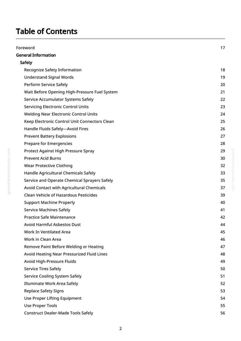 Pu&ograve; includere: Una pagina di un manuale intitolata "Indice". Il testo elenca argomenti di sicurezza, tra cui "Prevenire le esplosioni della batteria" e "Evitare la polvere di amianto dannosa". Il numero di pagina &egrave; 2.