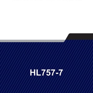 May include: A document titled "SERVICE MANUAL" with the identifier "HL757-7". The text is white against a white background. The bottom portion of the image is a dark blue with white diagonal lines.