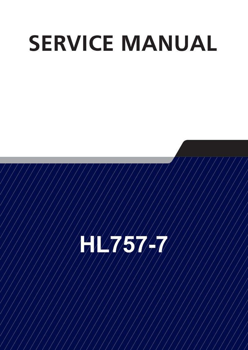 May include: A document titled "SERVICE MANUAL" with the identifier "HL757-7". The text is white against a white background. The bottom portion of the image is a dark blue with white diagonal lines.