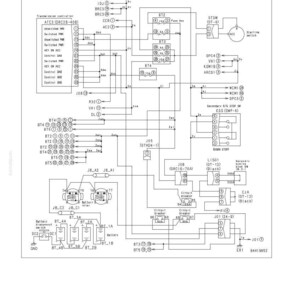 May include: A detailed circuit diagram related to a transmission controller, labeled with various components and connection points. The diagram includes text such as "Failure Code [DAQ0KK]" and "40 Troubleshooting". The diagram is black and white.