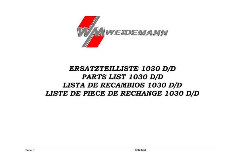 May include: A white document with the WM Weidemann logo, featuring a red and gray geometric design. Text includes "ERSATZTEILLISTE 1030 D/D", "PARTS LIST 1030 D/D", "LISTA DE RECAMBIOS 1030 D/D", and "LISTE DE PIECE DE RECHANGE 1030 D/D".