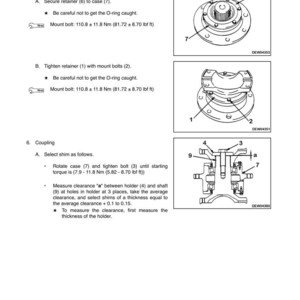 K&ouml;nnte beinhalten: Diagramm mit Demontage- und Montageanweisungen f&uuml;r eine Mittelst&uuml;tzenkomponente. Enth&auml;lt detaillierte Abbildungen von Halterungs- und Kupplungsverfahren mit Drehmomentangaben in Newtonmetern und Pfundfu&szlig;.
