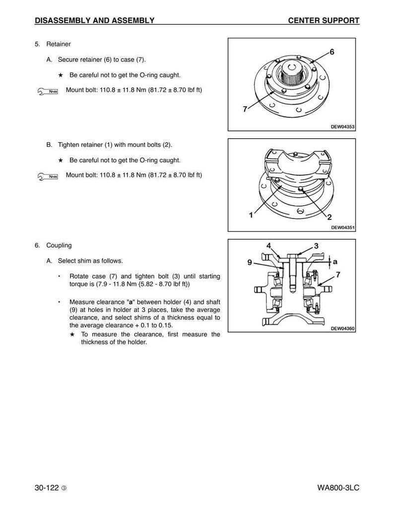 K&ouml;nnte beinhalten: Diagramm mit Demontage- und Montageanweisungen f&uuml;r eine Mittelst&uuml;tzenkomponente. Enth&auml;lt detaillierte Abbildungen von Halterungs- und Kupplungsverfahren mit Drehmomentangaben in Newtonmetern und Pfundfu&szlig;.