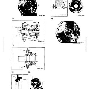 May include: Technical diagram showing various mechanical components, including circular parts with bolt patterns, cross-sectional views, and labelled diagrams. The image is in black and white.