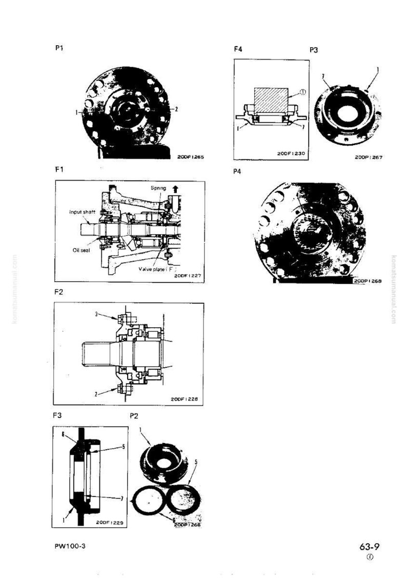 May include: Technical diagram showing various mechanical components, including circular parts with bolt patterns, cross-sectional views, and labelled diagrams. The image is in black and white.