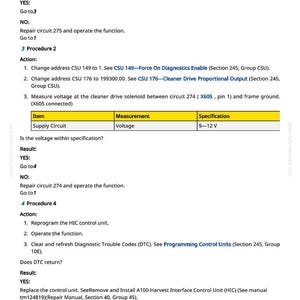 May include: A technical document with text and tables. The document includes instructions for voltage measurements, circuit repair, and diagnostic procedures. The specification for the supply circuit voltage is 9-12 V.