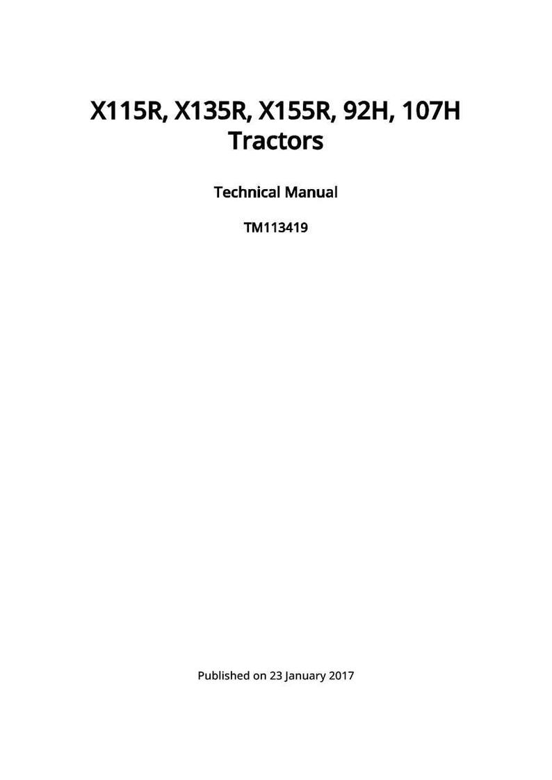 May include: A white page with black text. The text reads: X115R, X135R, X155R, 92H, 107H Tractors, Technical Manual, TM113419. Below the text is the date: Published on 23 January 2017.