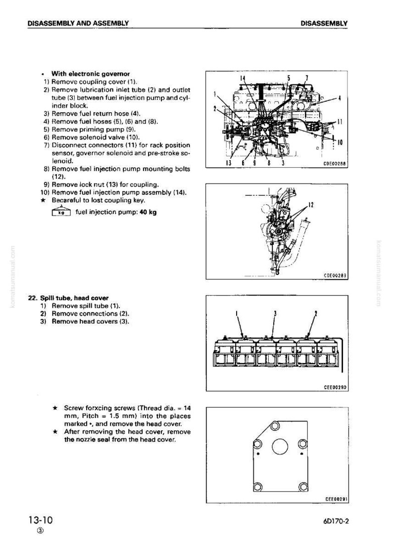 Pode incluir: Diagrama de desmontagem e montagem de uma bomba de inje&ccedil;&atilde;o de combust&iacute;vel. A imagem inclui ilustra&ccedil;&otilde;es detalhadas com componentes numerados, juntamente com instru&ccedil;&otilde;es e especifica&ccedil;&otilde;es passo a passo. A bomba de inje&ccedil;&atilde;o de combust&iacute;vel pesa 40 kg.