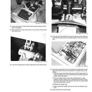 May include: Detailed instructional image from a manual, titled "Installing." It shows close-up views of machinery components with labels and step-by-step instructions. Text includes steps for installing and connecting parts, with diagrams.