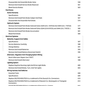 May include: A page from a manual with a list of automotive repair procedures, including brake, hydraulic, and electrical system maintenance. The text is in black font on a white background.