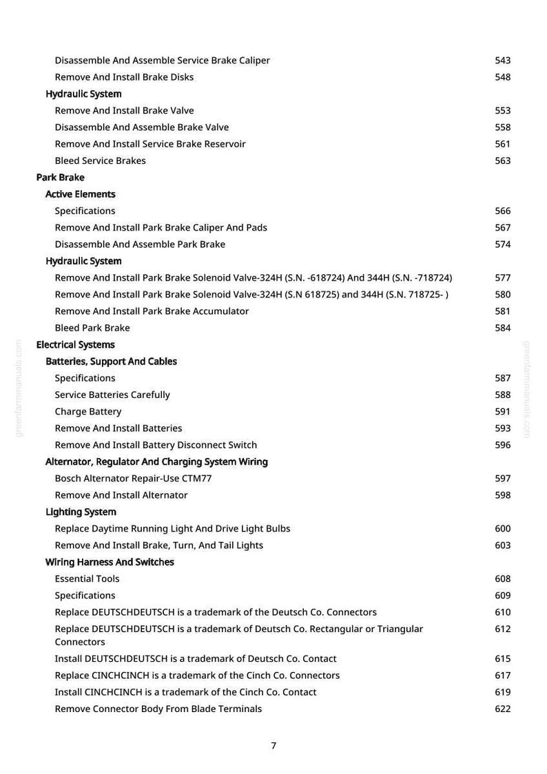 May include: A page from a manual with a list of automotive repair procedures, including brake, hydraulic, and electrical system maintenance. The text is in black font on a white background.