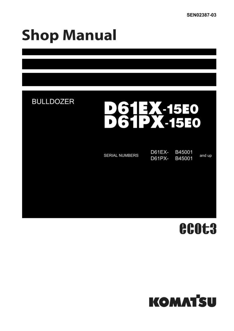 May include: Shop Manual for a bulldozer, featuring the model numbers D61EX-15E0 and D61PX-15E0. The cover is black and white, with the Komatsu logo at the bottom.