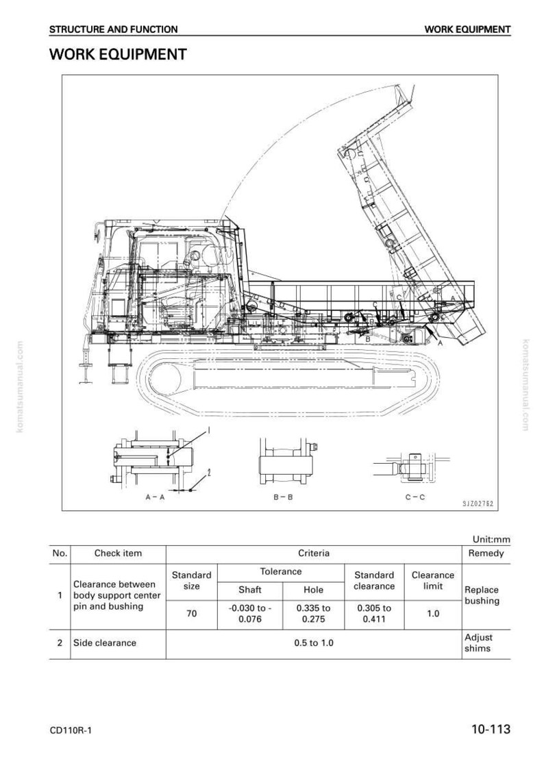 May include: Technical diagram of work equipment, featuring a detailed illustration of a heavy-duty vehicle with a lifting mechanism. The diagram includes dimensions and specifications, with text indicating measurements in millimeters.
