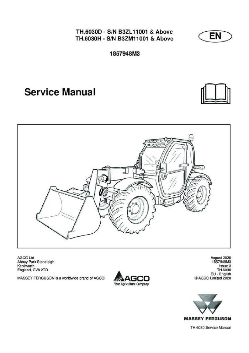 Puede incluir: Manual de servicio para un manipulador telesc&oacute;pico Massey Ferguson TH.6030. El manual incluye un dibujo lineal de la m&aacute;quina, el logotipo de AGCO y el logotipo de Massey Ferguson. El texto incluye el n&uacute;mero de modelo y los n&uacute;meros de serie.