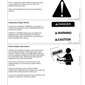 May include: A white page titled "Safety" with safety information, including a black exclamation point symbol, and the words "DANGER", "WARNING", and "CAUTION". A person is reading a manual.