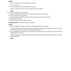 May include: A page from a service manual with the title "Electrical". It includes troubleshooting steps for a sensor mounting bracket/arm and diagnostic codes. The text is black on a white background, with a logo in the upper right corner.