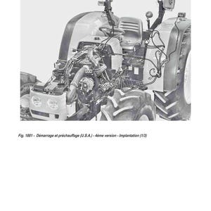 May include: Diagram of a tractor's electrical system, with wiring details and component labels. The image includes the text "SCH&Eacute;MAS &Eacute;LECTRIQUES" and "Fig. 1881 - D&eacute;marrage et pr&eacute;chauffage (U.S.A.) - 4&egrave;me version - Implantation (1/3)".
