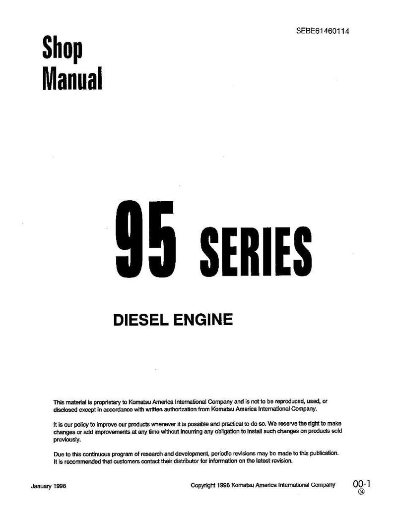 May include: A white shop manual with the text "Shop Manual" at the top. The manual features the bold text "95 SERIES DIESEL ENGINE" in black. The document includes copyright information and is dated January 1998.