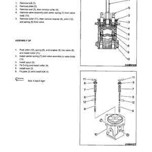 May include: Diagram of a PPC valve assembly, with labeled components and instructions for disassembly and assembly. Includes a detailed cross-section view and exploded diagrams of the valve parts. Text includes bolt torque specifications.