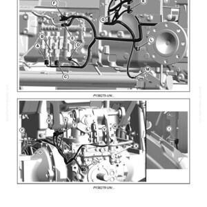May include: Diagram of an engine's internal components, featuring a network of black tubes and various mechanical parts. The image is labeled with letters and numbers, providing a detailed view of the engine's structure. The image is in black and white.