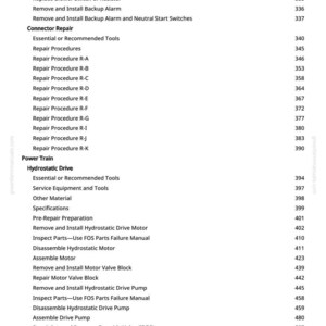 May include: A white page listing repair procedures and part replacements, such as "Replace Console Panel Rocker Switch" and "Repair Blower Motor Assembly." Page numbers are also included.