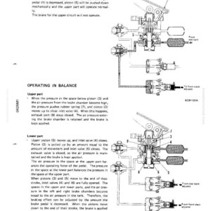 May include: Diagram of a brake system with labeled components and text explaining its operation. The illustration shows the internal workings of the brake system, including pistons, valves, and air pressure lines.