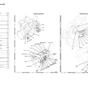 May include: Diagram of engine and transmission connectors, labeled with numbers and text. The diagram includes illustrations of engine components, with detailed views of connectors and related parts. The text "Connector List and Stereogram (3/3)" is at the top.