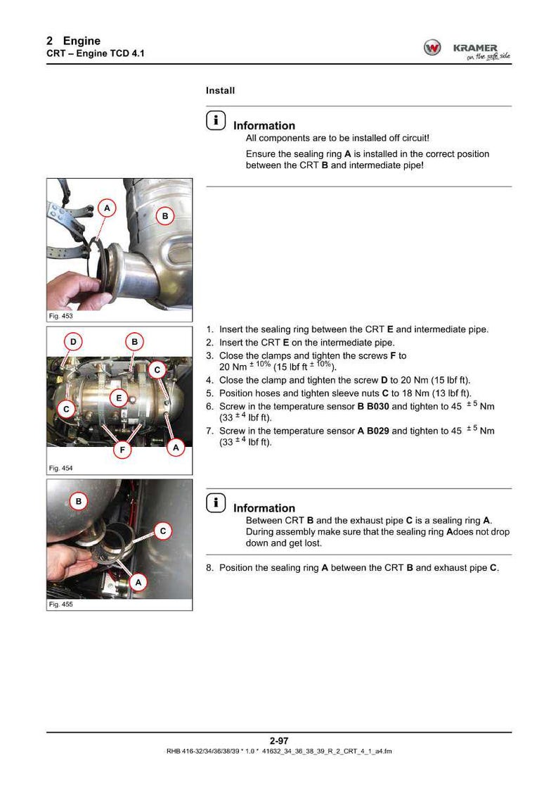 May include: Diagram of an engine with labeled components and instructions for installation. Includes close-up images of parts, with measurements in Nm and lbf ft. Text includes "Information" and installation steps.