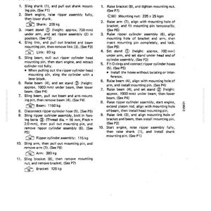May include: A detailed technical diagram with instructions for disassembling and assembling a ripper assembly. The text includes steps, measurements in kilograms, and diagrams. The page number is 73-8.