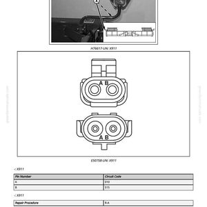 May include: Diagram of an electrical connector with two circular ports labeled A and B. The diagram includes a top-down view and a side view of the connector. Text includes "X911", "E50758-UN: X911", and "X912 - Right Amber Hazard Light (Rigid Platform)".