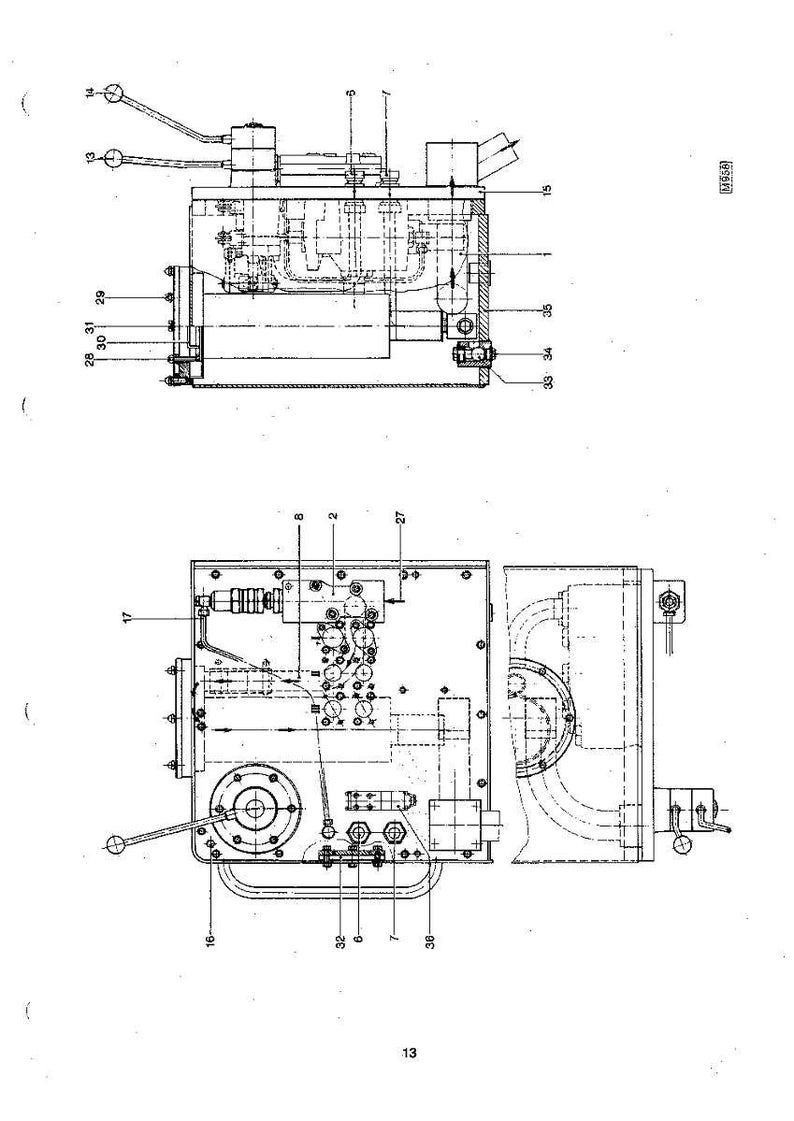 May include: Detailed technical drawing of a mechanical device, featuring multiple components and labeled parts. The diagram is rendered in black and white, showcasing intricate internal structures and external features.