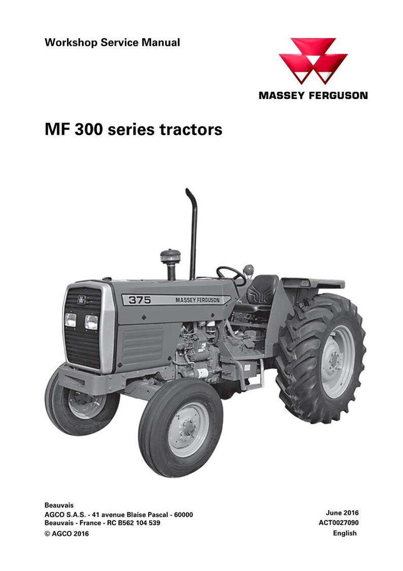 May include: A gray Massey Ferguson 375 tractor, part of the MF 300 series, is featured on a white background. The image includes the Massey Ferguson logo and text indicating it's a workshop service manual.
