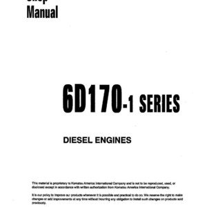 May include: A white shop manual cover with the text "Shop Manual" in bold black letters. Below, the text "6D170-1 SERIES DIESEL ENGINES" is displayed. The cover also includes copyright information and the date December 1997.