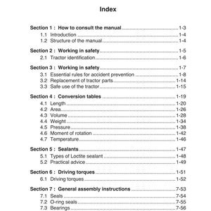 May include: A page from a manual with the title "Chapter 1: Introduction" and an index listing sections on safety, conversion tables, sealants, and driving torques. The page is white with black text.