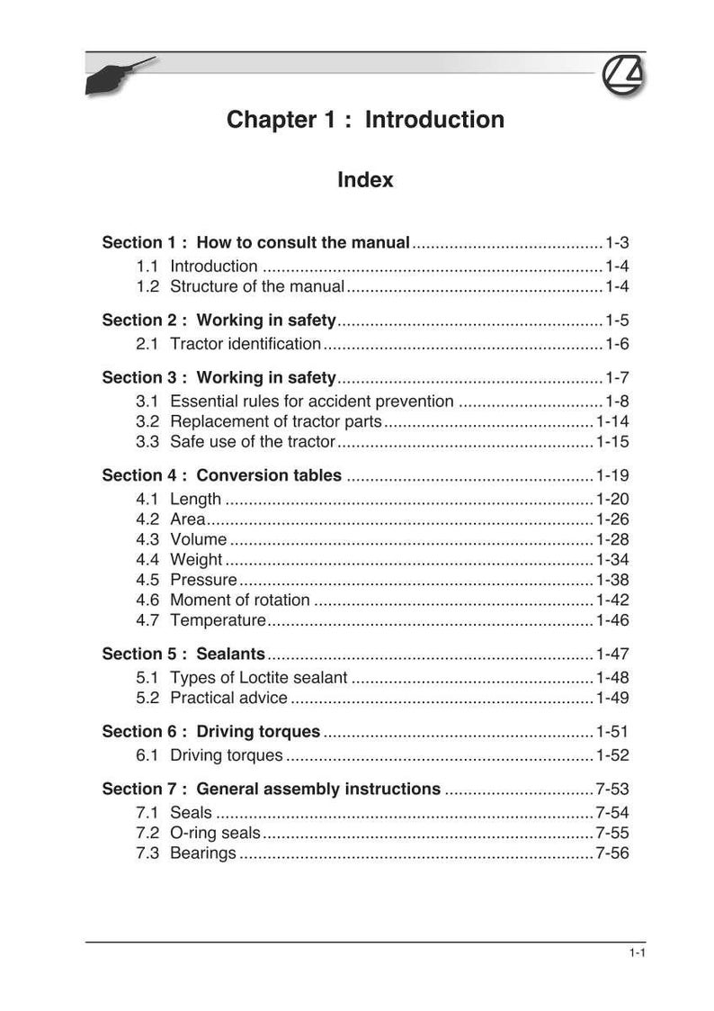 May include: A page from a manual with the title "Chapter 1: Introduction" and an index listing sections on safety, conversion tables, sealants, and driving torques. The page is white with black text.